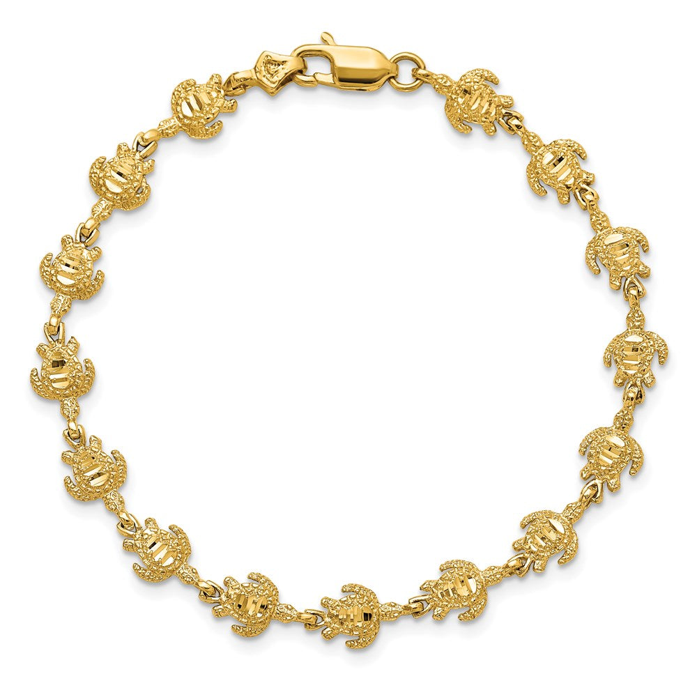 7 Zoll 14K Gold Poliert und Strukturiert Schildkröte Armband