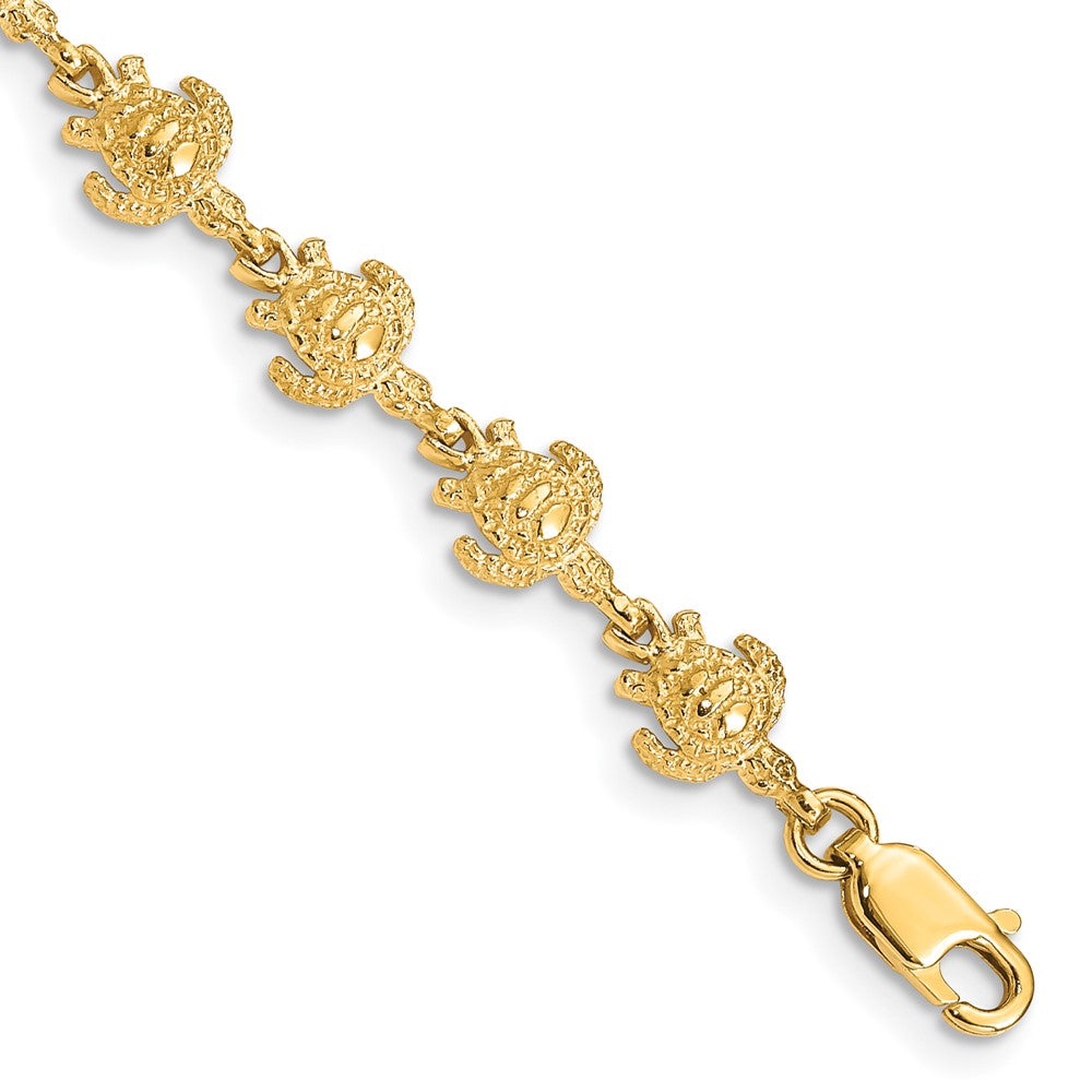 7 Zoll 14K Gold Poliert und Strukturiert Schildkröte Armband