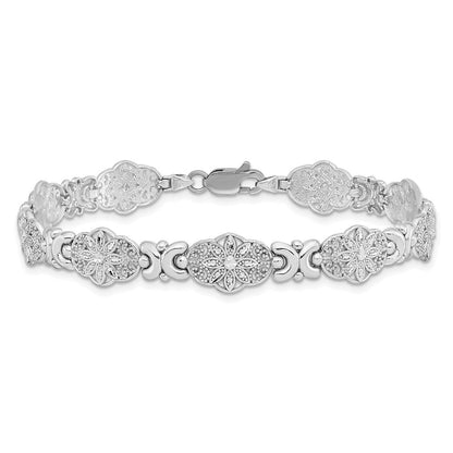7.5 Zoll 14K Weißgold Fantasie Blumen Glieder Armband