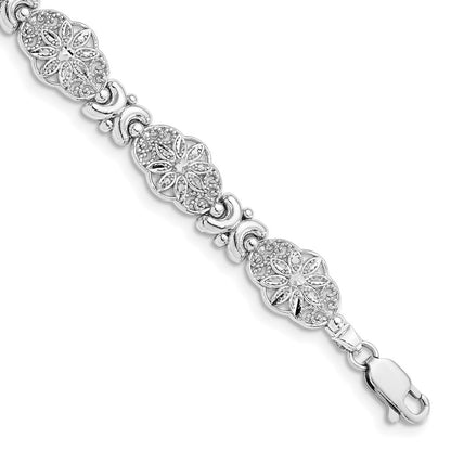 7.5 Zoll 14K Weißgold Fantasie Blumen Glieder Armband