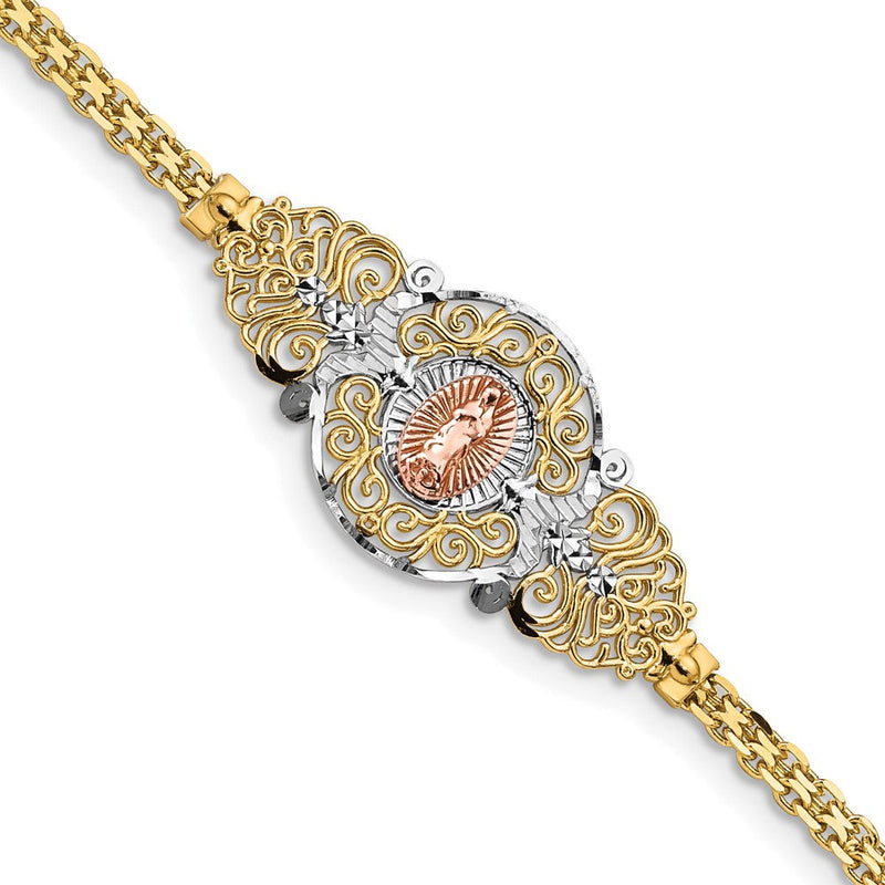 7 Zoll 14K Bicolor mit Rhodium Our Damen Of Guadalupe Armband