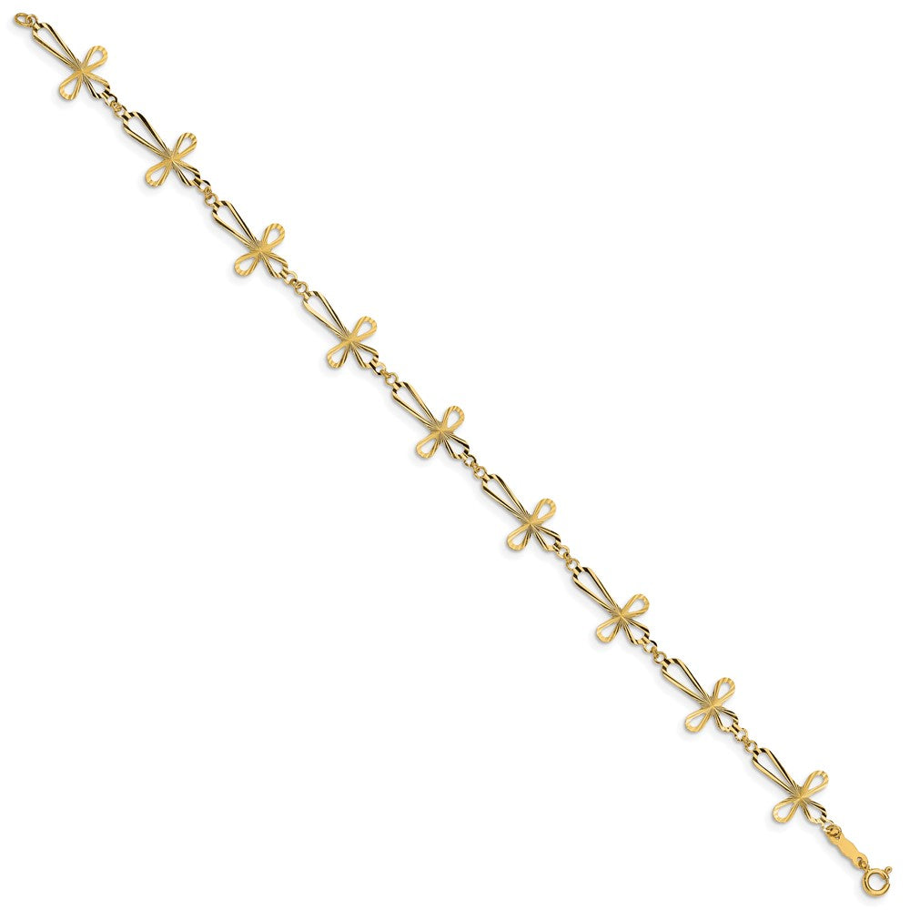 14K Gelbgold Diamantiert Offen Kreuz Armband