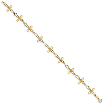 14K Gelbgold Diamantiert Offen Kreuz Armband
