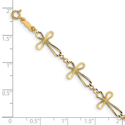14K Gelbgold Diamantiert Offen Kreuz Armband