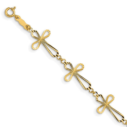 14K Gelbgold Diamantiert Offen Kreuz Armband