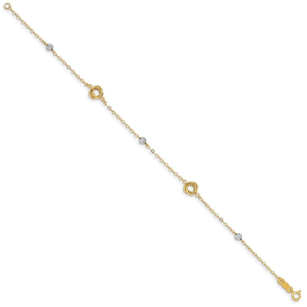 7.5 Zoll 14K Bicolor Liebe Knots auf Klein Herz Glieder Armband
