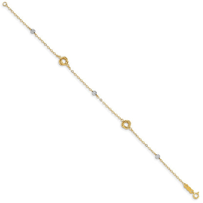 7.5 Zoll 14K Bicolor Liebe Knots auf Klein Herz Glieder Armband
