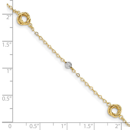 7.5 Zoll 14K Bicolor Liebe Knots auf Klein Herz Glieder Armband