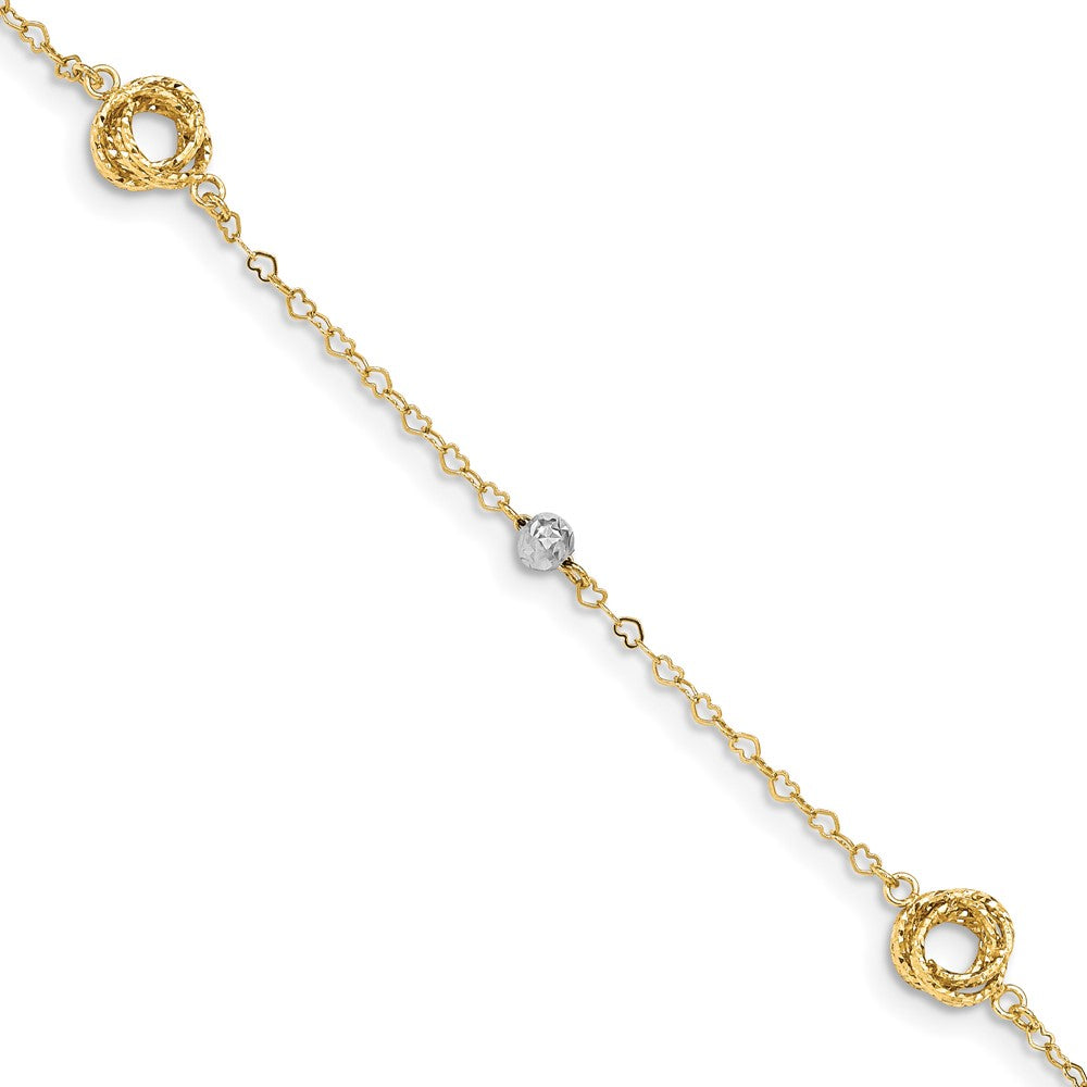 7.5 Zoll 14K Bicolor Liebe Knots auf Klein Herz Glieder Armband