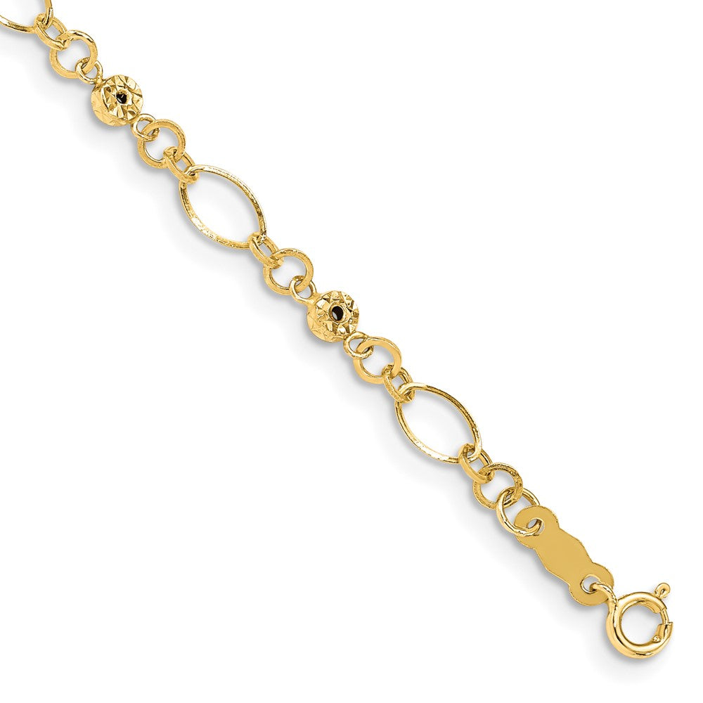 7.5 Zoll 14K Poliert Diamantiert Ovals & Donut Perlen Armband