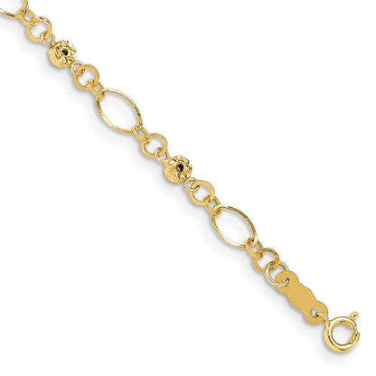 7.5 Zoll 14K Poliert Diamantiert Ovals & Donut Perlen Armband