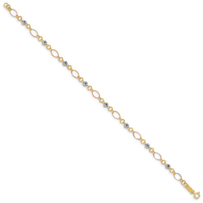 14K Tricolor Poliert Diamantiert Ovals & Donut Perlen Armband