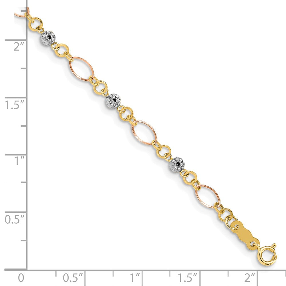 14K Tricolor Poliert Diamantiert Ovals & Donut Perlen Armband