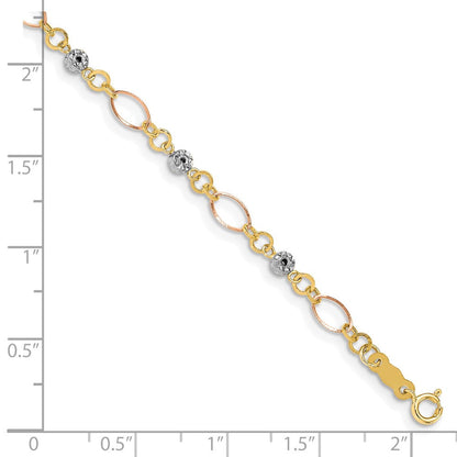 14K Tricolor Poliert Diamantiert Ovals & Donut Perlen Armband