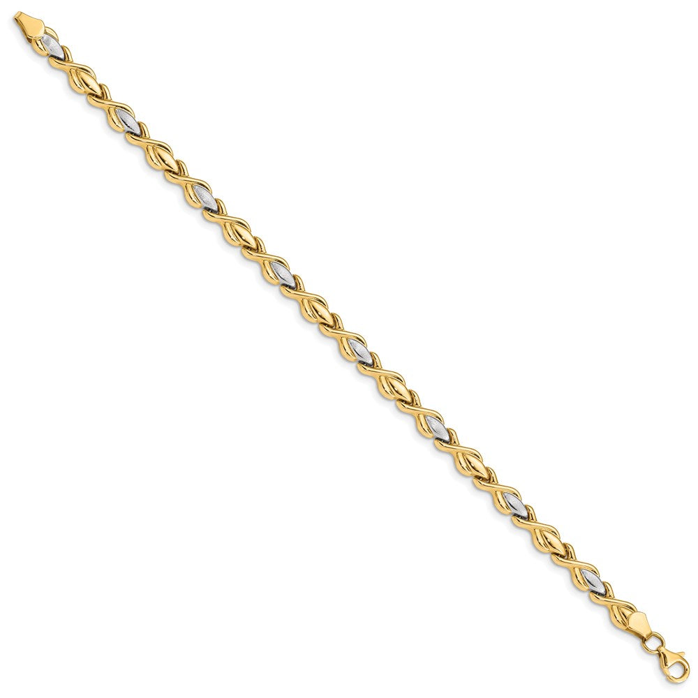 7.25 Zoll 14K Poliert mit Satiniert Rhodium Glieder Armband