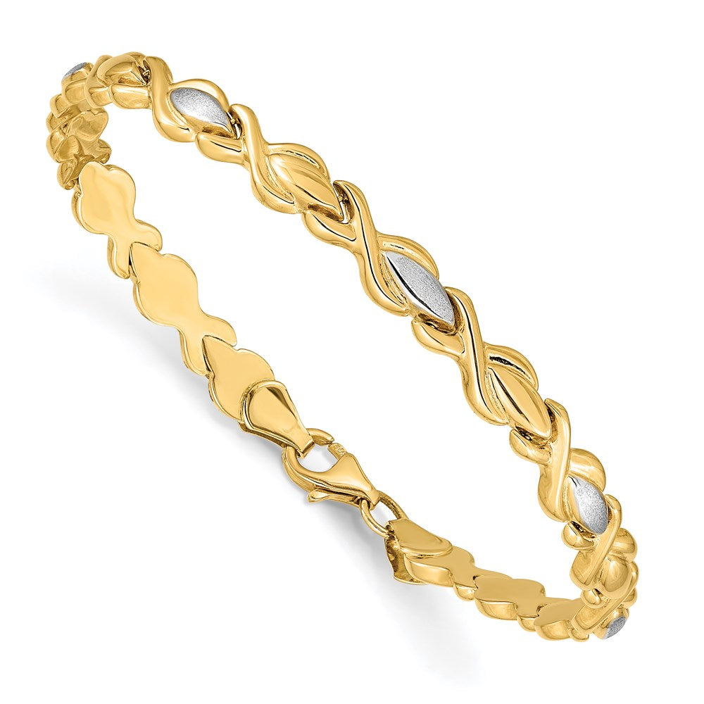 7.25 Zoll 14K Poliert mit Satiniert Rhodium Glieder Armband