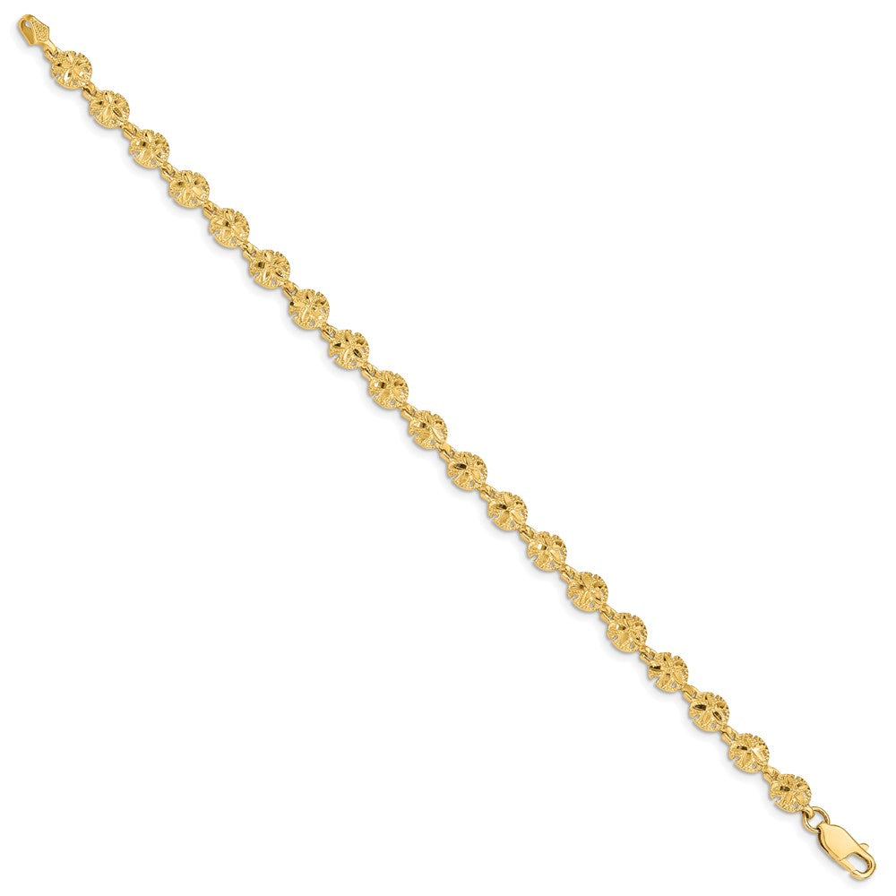 14K Gelbgold Poliert und Strukturiert Sand Dollar 7.25 Zoll Armband