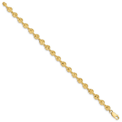 14K Gelbgold Poliert und Strukturiert Sand Dollar 7.25 Zoll Armband