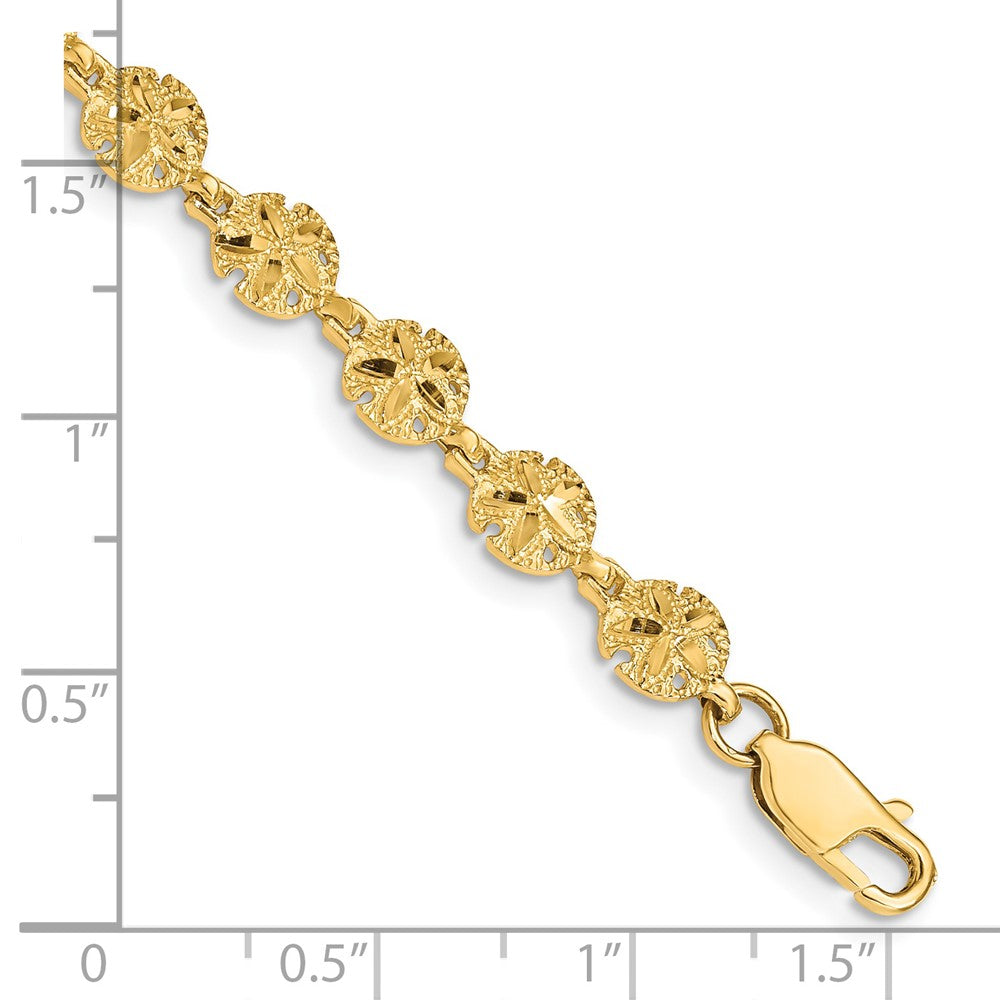 14K Gelbgold Poliert und Strukturiert Sand Dollar 7.25 Zoll Armband