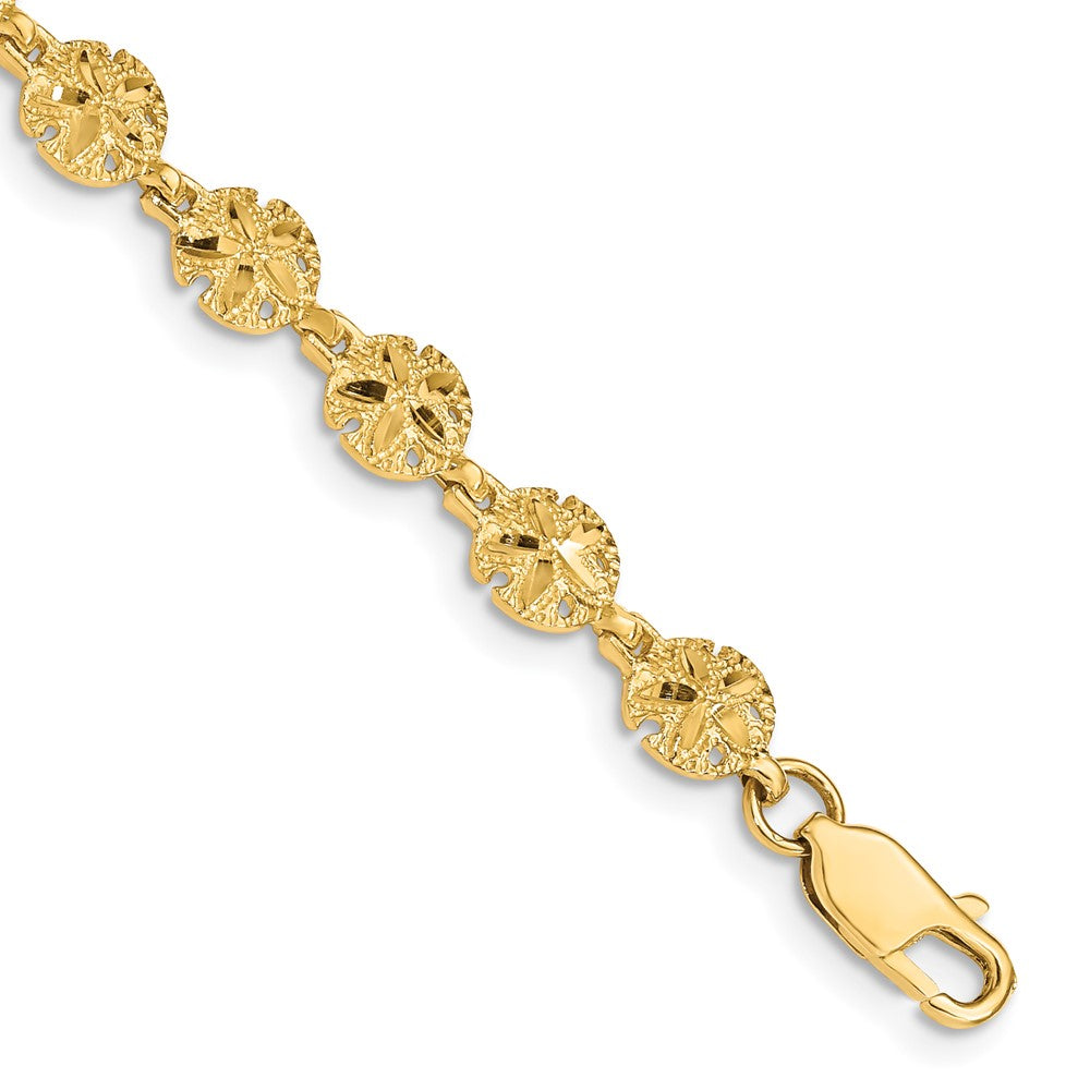 14K Gelbgold Poliert und Strukturiert Sand Dollar 7.25 Zoll Armband