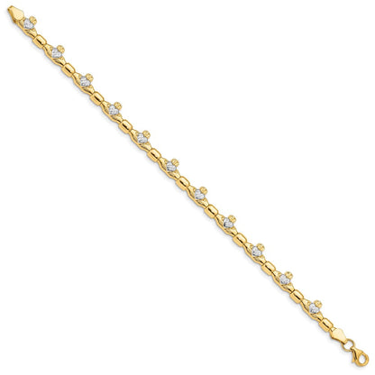 7.25 Zoll 14K mit Rhodium Diamantiert Claddagh Poliert Glieder Armband