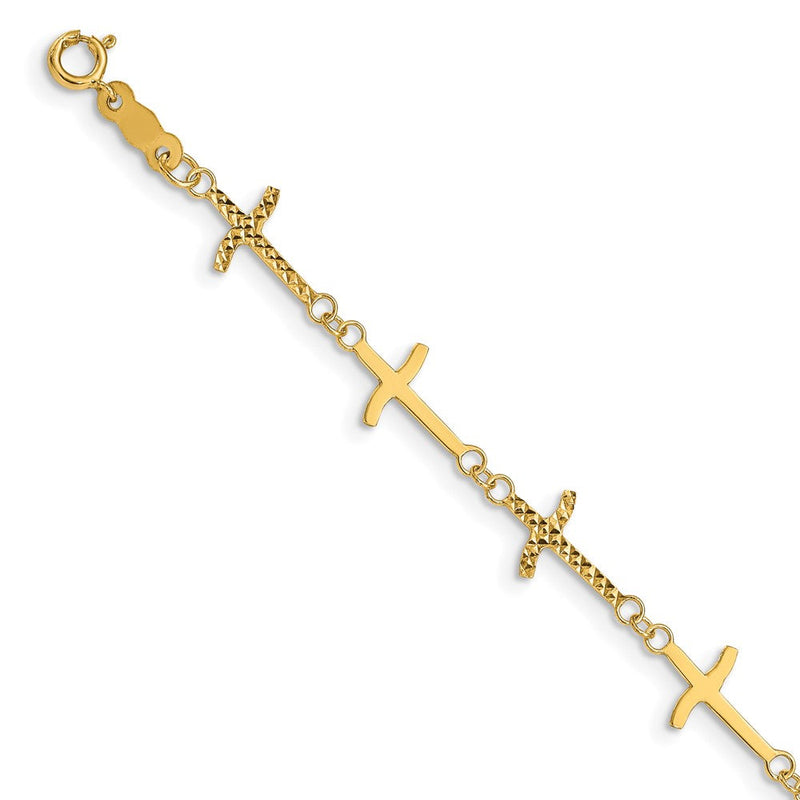7 Zoll 14K Poliert Diamantiert Crosses mit 1 Zoll. Verlängerung. Armband