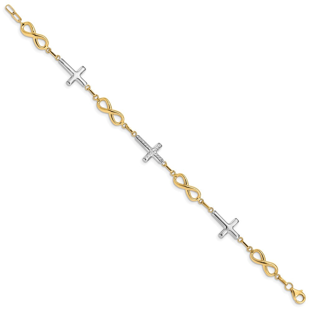 7.25 Zoll 14K mit Rhodium Poliert Kreuz Unendlichkeit Symbol Glieder Armband