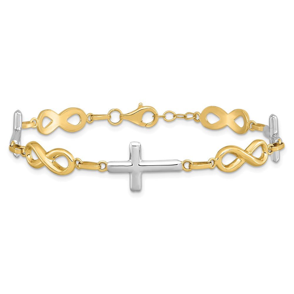 7.25 Zoll 14K mit Rhodium Poliert Kreuz Unendlichkeit Symbol Glieder Armband