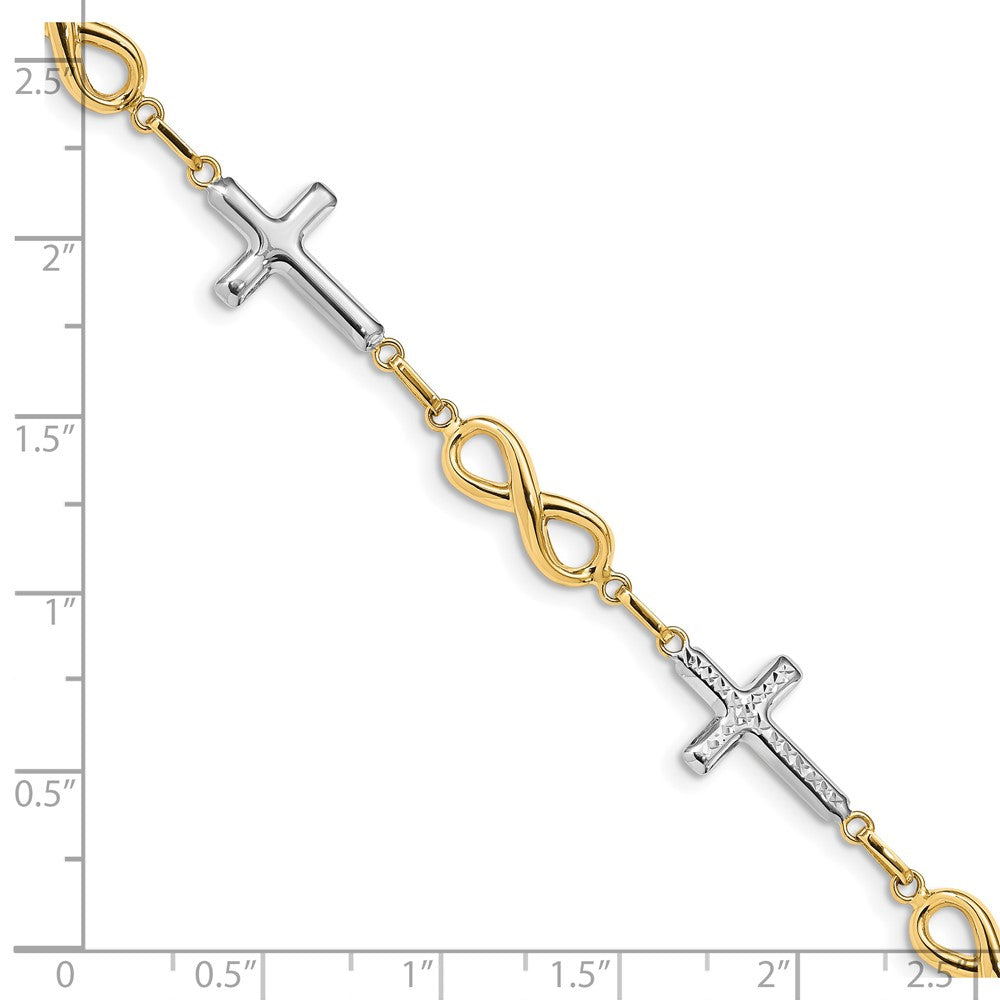 7.25 Zoll 14K mit Rhodium Poliert Kreuz Unendlichkeit Symbol Glieder Armband
