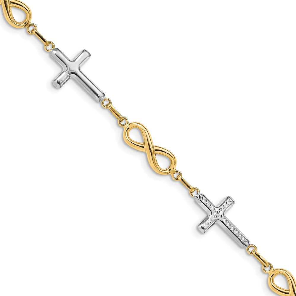 7.25 Zoll 14K mit Rhodium Poliert Kreuz Unendlichkeit Symbol Glieder Armband