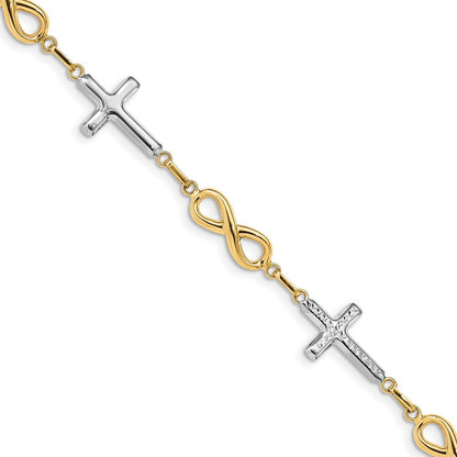 7.25 Zoll 14K mit Rhodium Poliert Kreuz Unendlichkeit Symbol Glieder Armband
