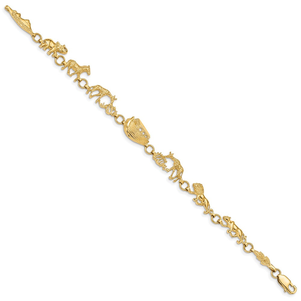 14K Gelbgold Poliert und Strukturiert Noah Ark 7 Zoll Armband