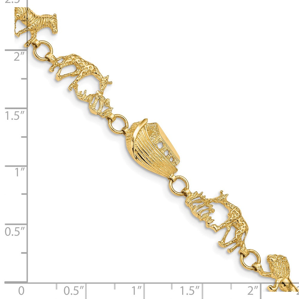 14K Gelbgold Poliert und Strukturiert Noah Ark 7 Zoll Armband