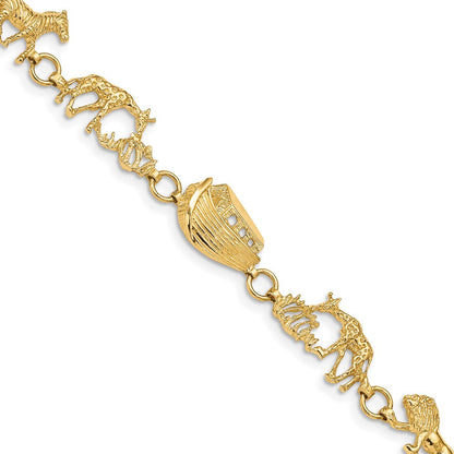 14K Gelbgold Poliert und Strukturiert Noah Ark 7 Zoll Armband