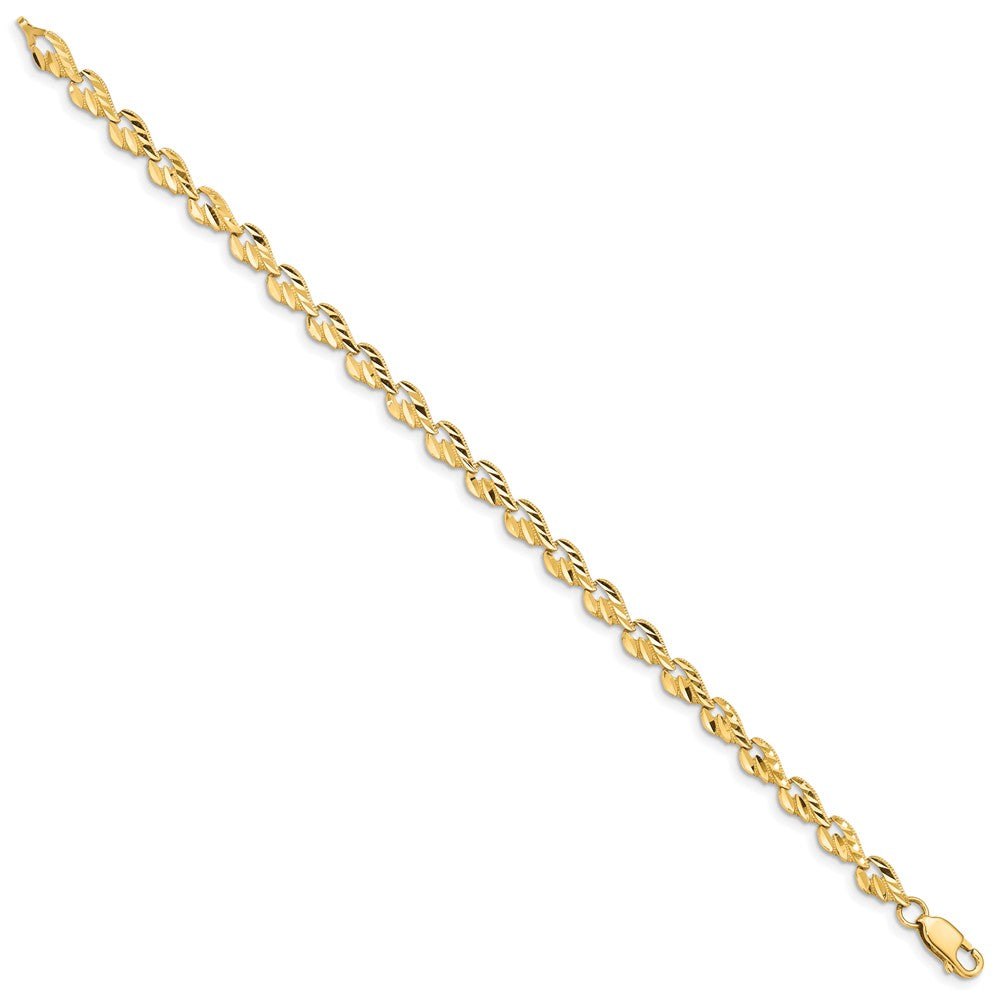 14K Gelbgold Poliert Diamantiert Blatt 7 Zoll Armband