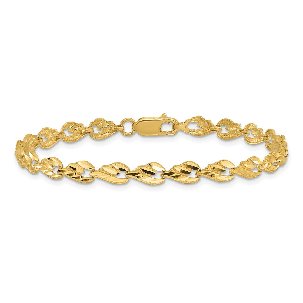 14K Gelbgold Poliert Diamantiert Blatt 7 Zoll Armband