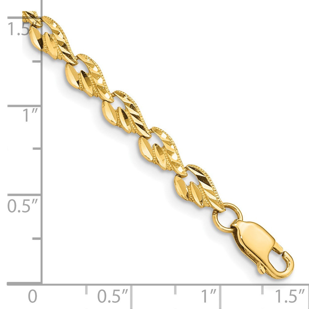 14K Gelbgold Poliert Diamantiert Blatt 7 Zoll Armband