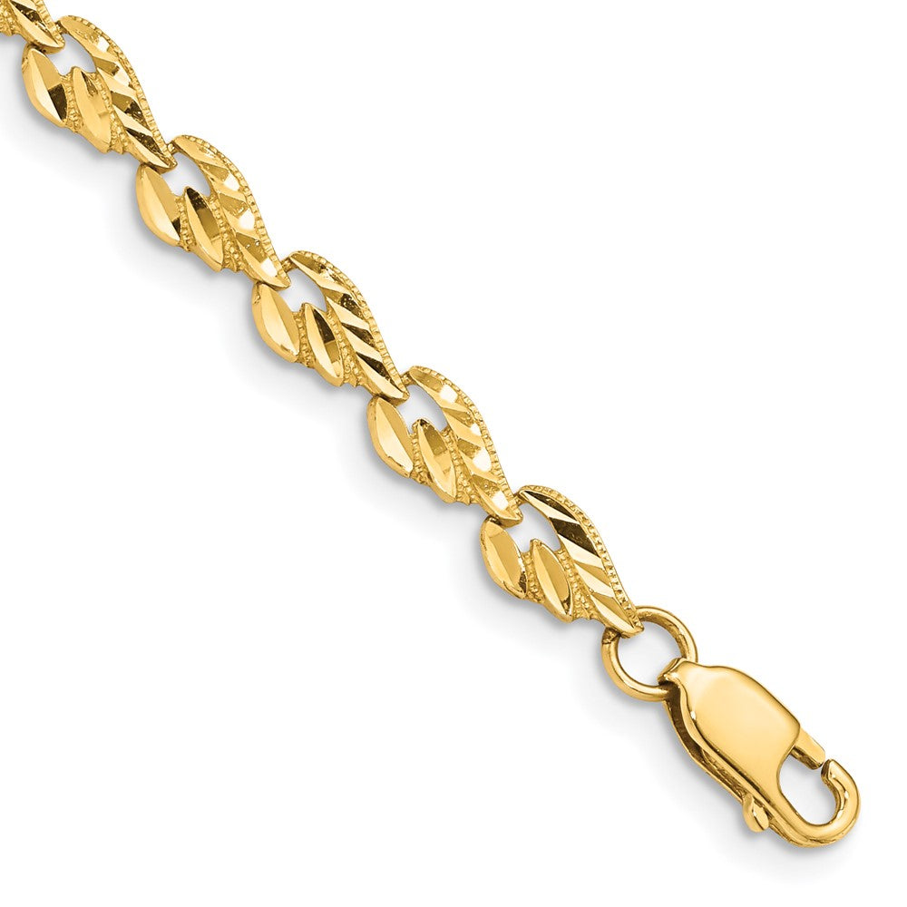 14K Gelbgold Poliert Diamantiert Blatt 7 Zoll Armband