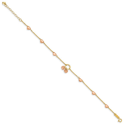 7 Zoll 14K Bicolor Diamantiert Herzen mit 1 Zoll Verlängerung. Armband