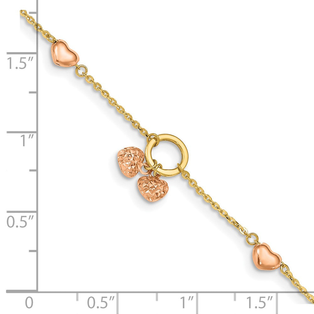 7 Zoll 14K Bicolor Diamantiert Herzen mit 1 Zoll Verlängerung. Armband