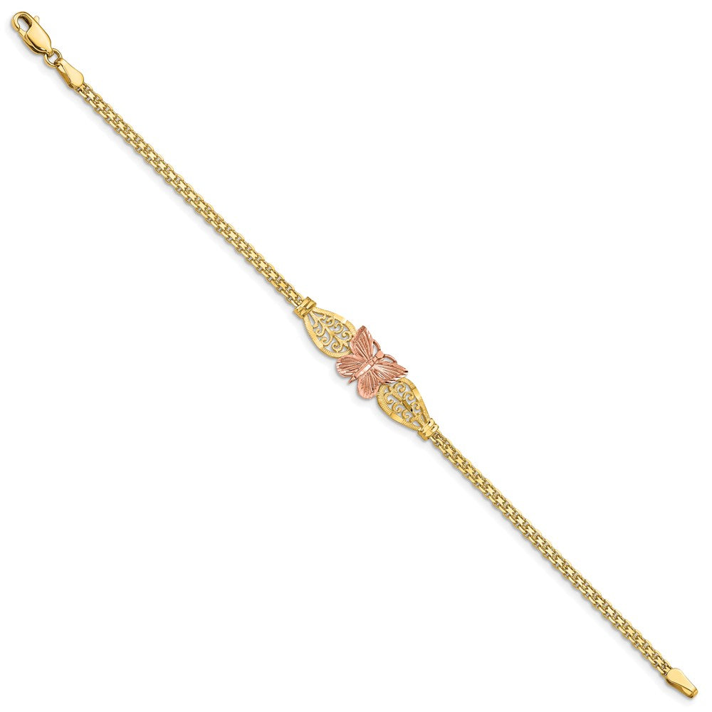 7 Zoll 14K Bicolor Poliert & Diamantiert Schmetterling Armband