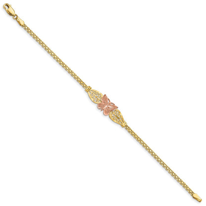 7 Zoll 14K Bicolor Poliert & Diamantiert Schmetterling Armband