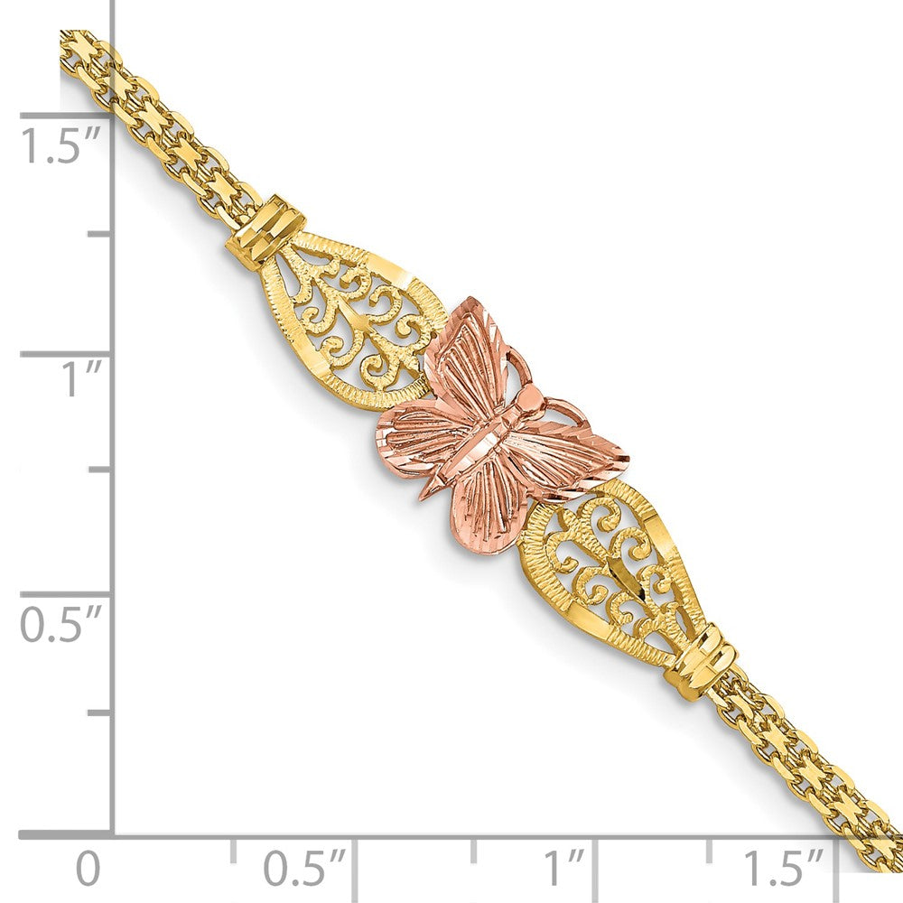 7 Zoll 14K Bicolor Poliert & Diamantiert Schmetterling Armband