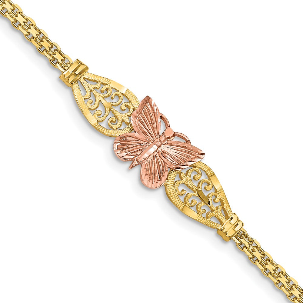 7 Zoll 14K Bicolor Poliert & Diamantiert Schmetterling Armband