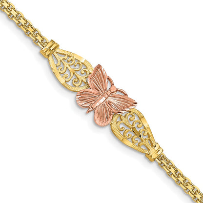 7 Zoll 14K Bicolor Poliert & Diamantiert Schmetterling Armband