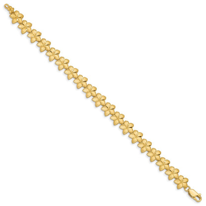 7.25 Zoll 14K Gebürstet & Diamantiert Plumeria Armband