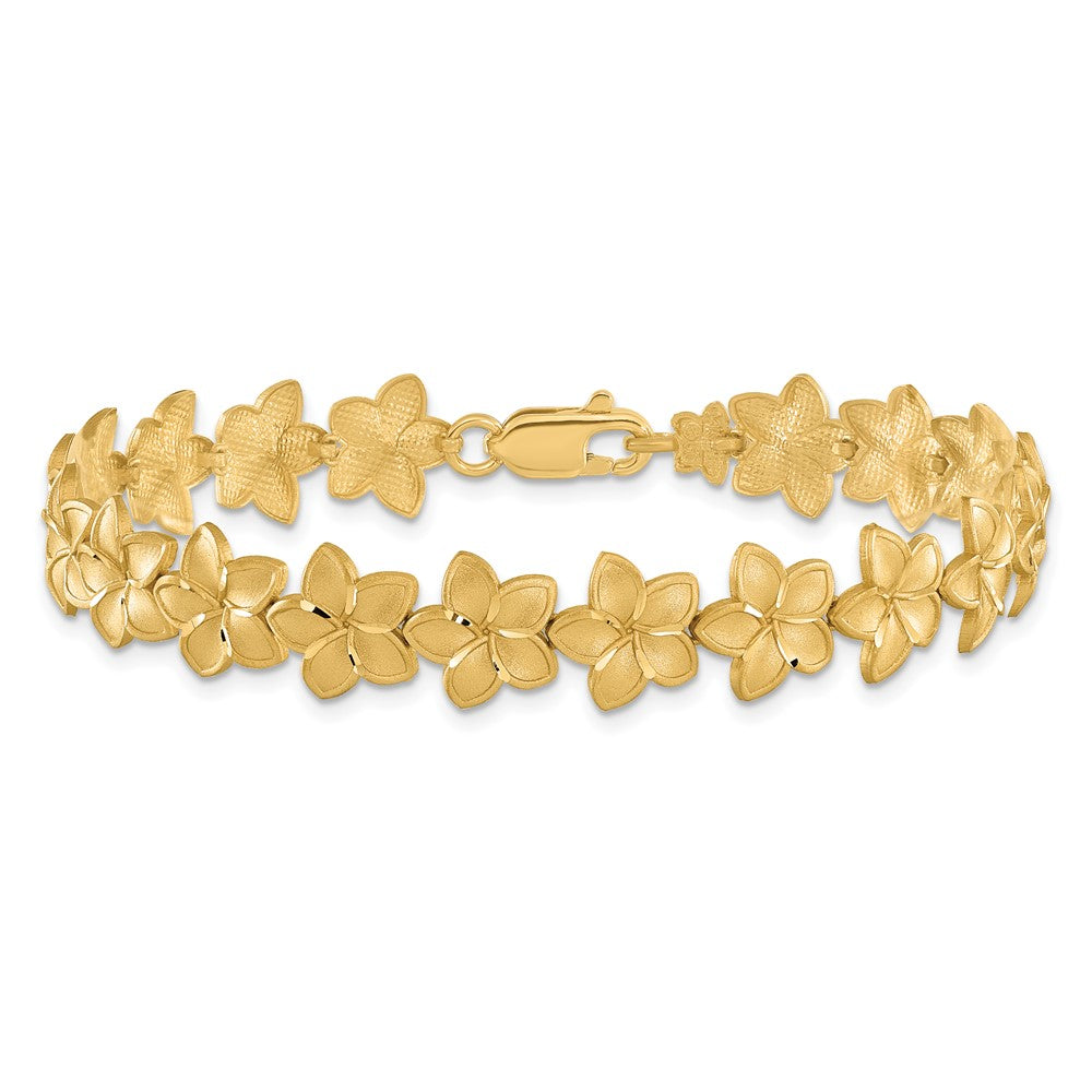 7.25 Zoll 14K Gebürstet & Diamantiert Plumeria Armband