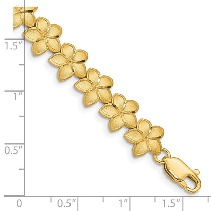 7.25 Zoll 14K Gebürstet & Diamantiert Plumeria Armband