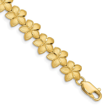 7.25 Zoll 14K Gebürstet & Diamantiert Plumeria Armband