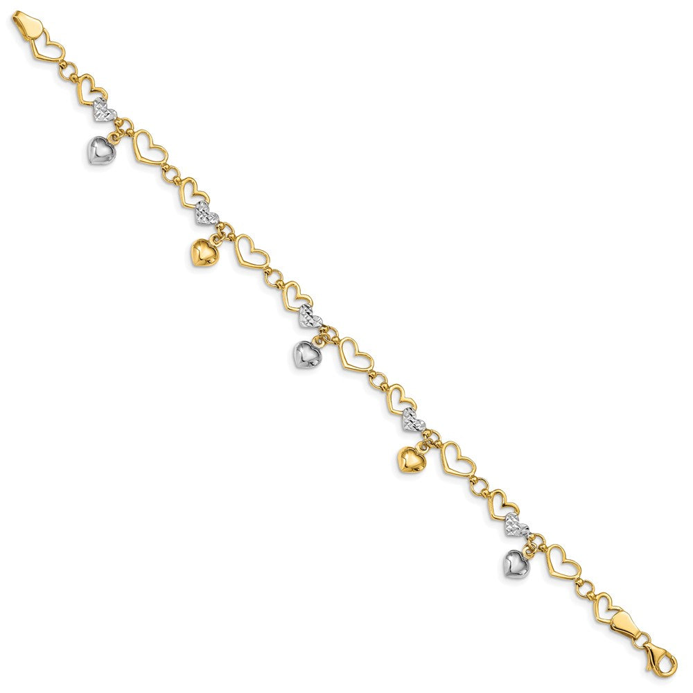 7.25 Zoll 14K & Weiß Rhodium Poliert Herz Diamantiert Armband